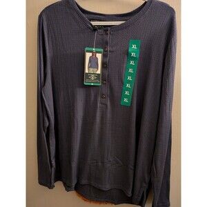 GH Bass Women's Textured Henley Button Top, Blue, XL